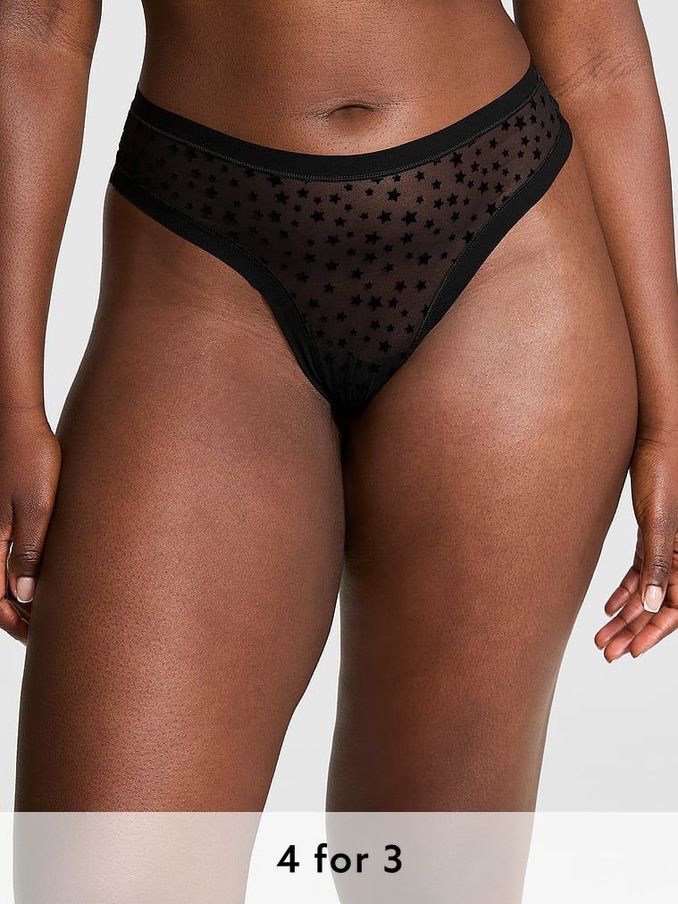 Black Thong No Show Star Mesh Knickers (E68943) | £9