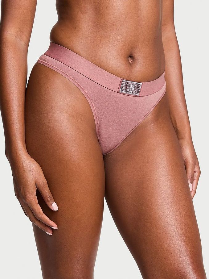 Vintage Rose Pink Thong Logo Shine Patch Knickers (E68948) | £9