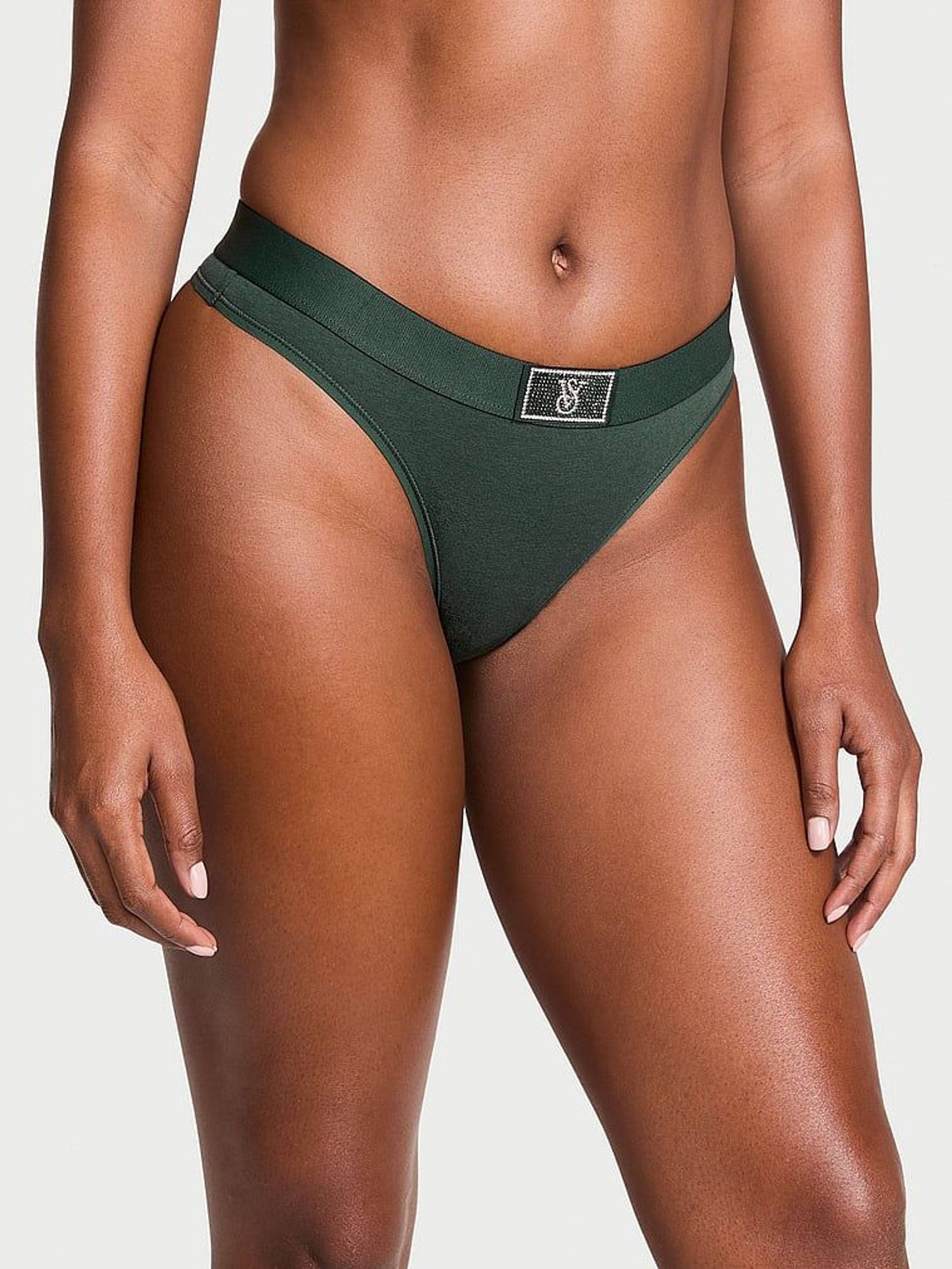 Botanical Green Thong Logo Shine Patch Knickers (E68958) | £4