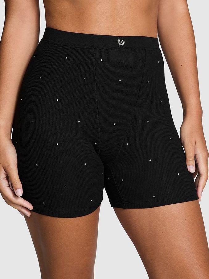 Black Diamante Thermal Boxer Pyjama Shorts (E68962) | £25