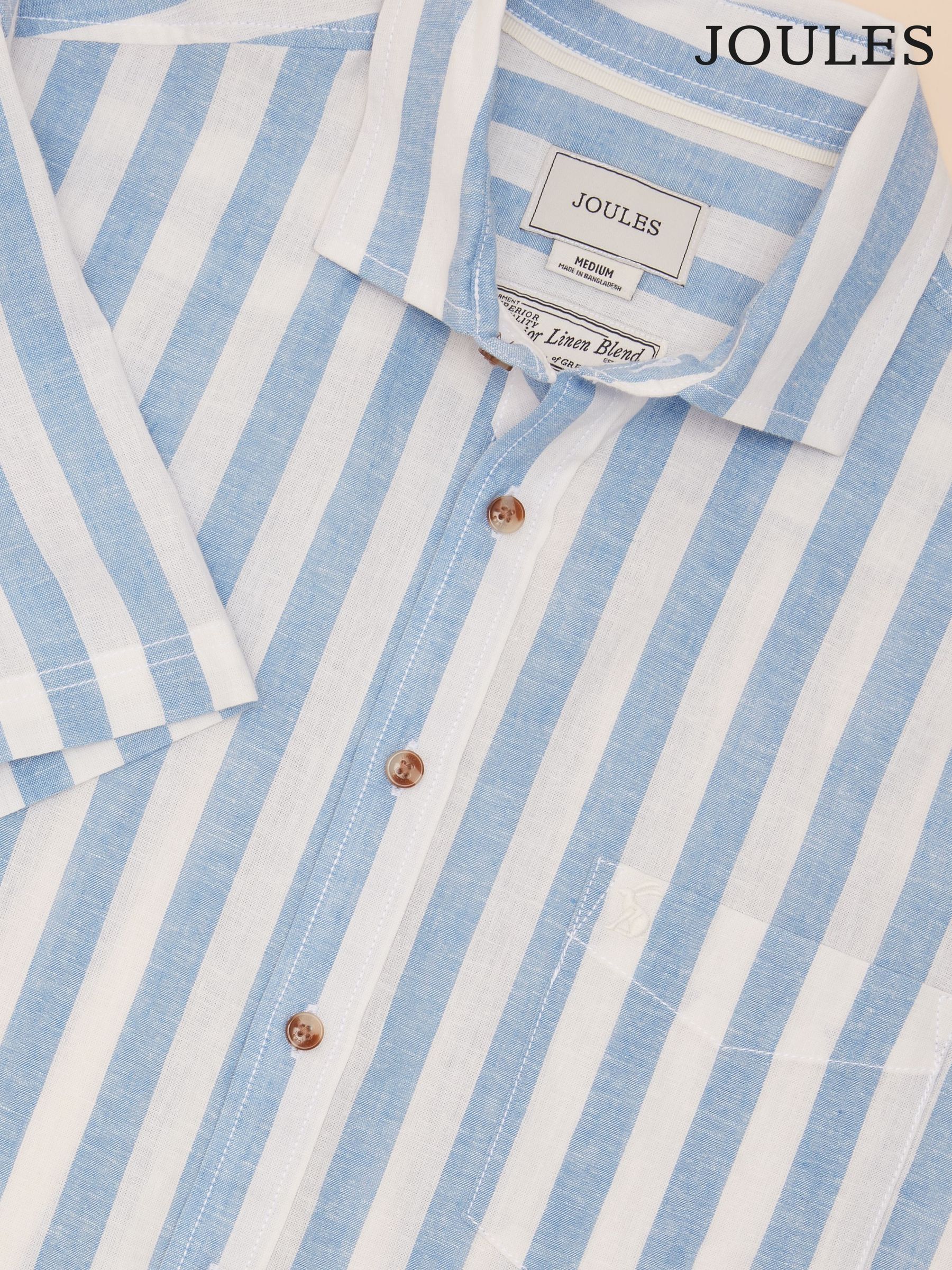 Linen Blend Blue & White Stripe Short Sleeve Shirt (E68992) | £45