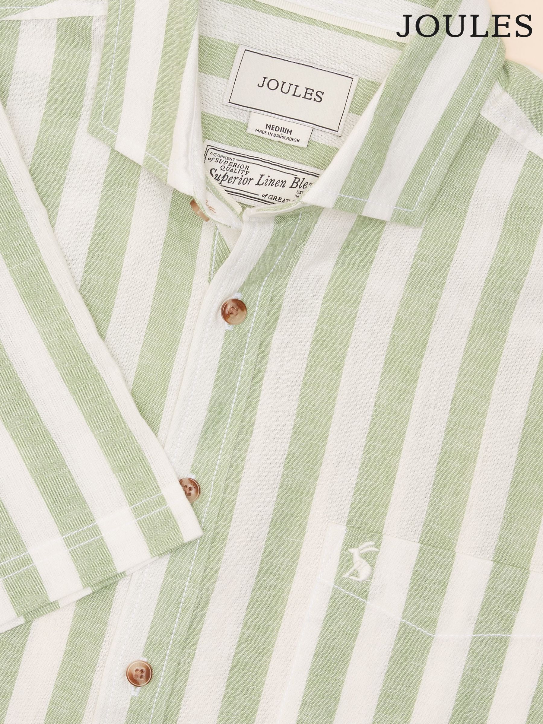 Linen Blend Green/ White Stripe Short Sleeve Shirt (E68993) | £45