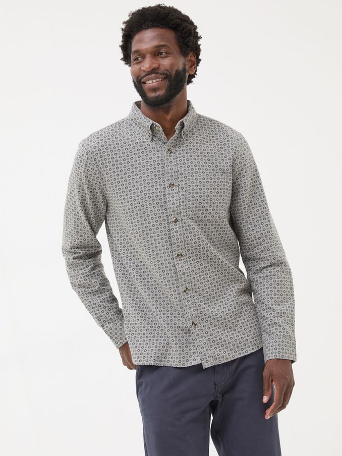 Light Grey Long Sleeve Geo Print 100% Cotton Shirt (E69918) | £30