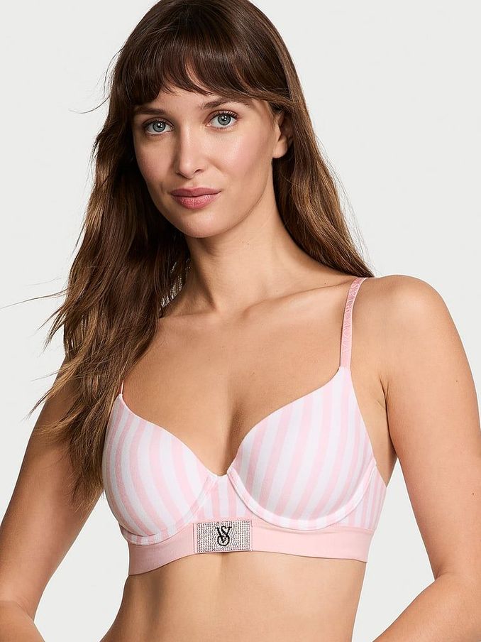 Pretty Blossom Pink Shine Stripe Lightly Lined Demi Shine Patch Bra (E70353) | £39