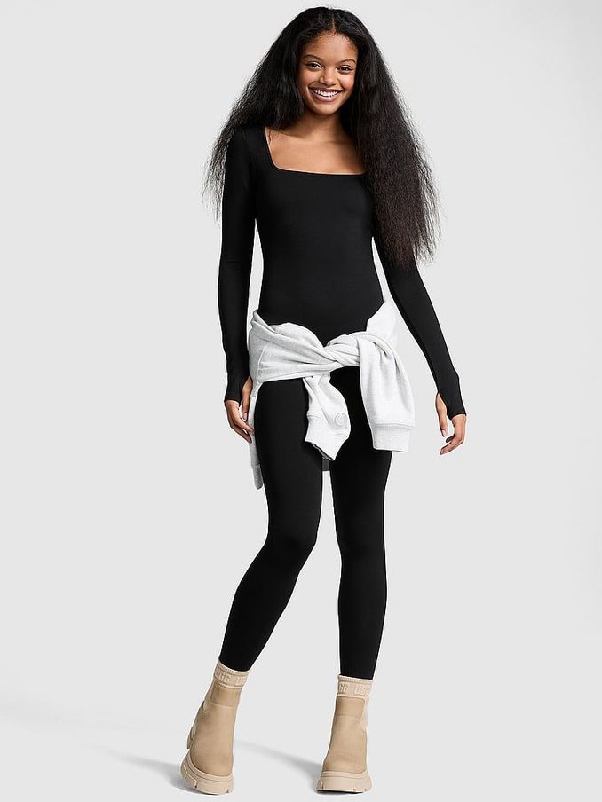 Black Long Sleeve Square Neck Jumpsuit (E70362) | £55 - £56