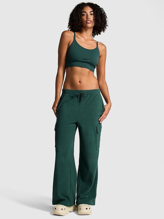 Deep Forest Green Fleece Wide Leg Cargo Joggers (E70366) | £22