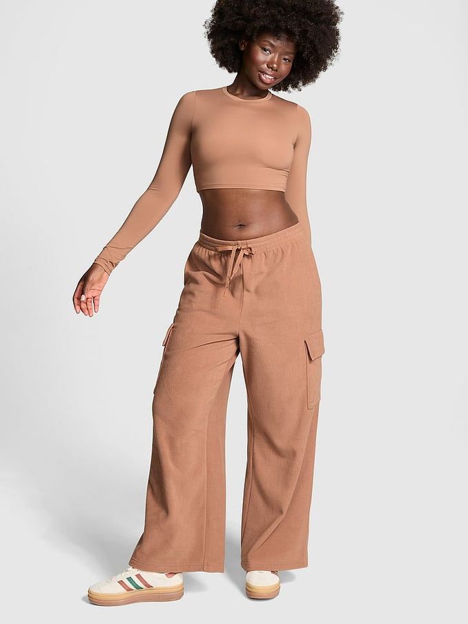 Toffee Brown Fleece Wide Leg Cargo Joggers (E70370) | £24