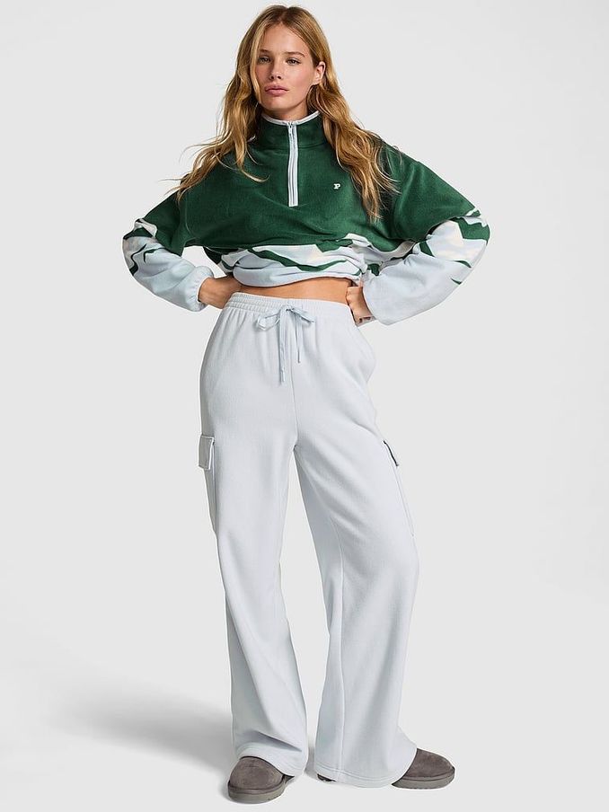 Hydrangea Blue Fleece Wide Leg Cargo Joggers (E70390) | £22