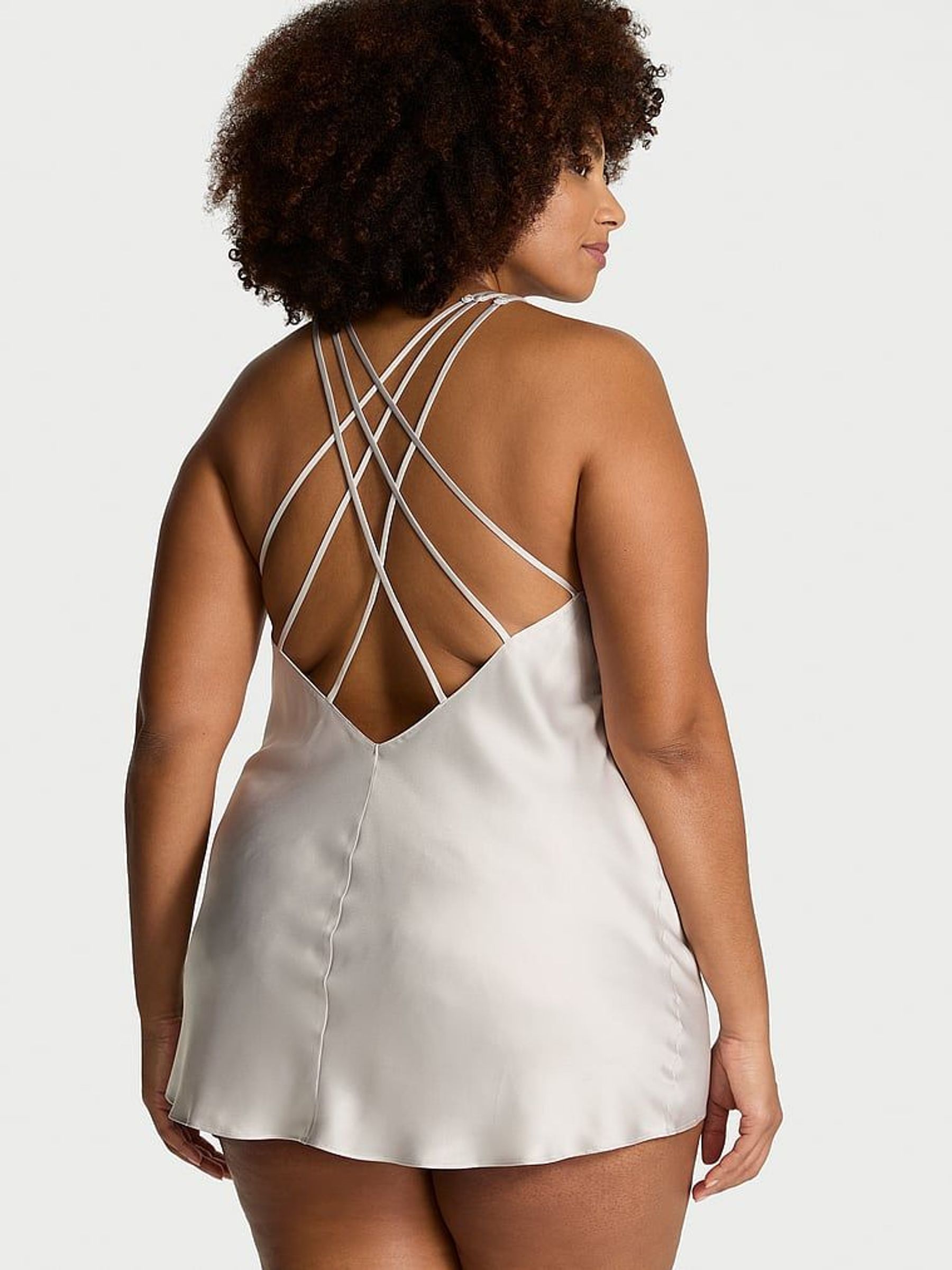 Delfin Grey Shine Strappy Back Satin Slip Dress (E70401) | £69