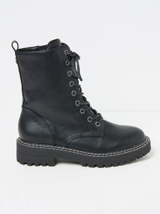 Violet Black Chunky PU Boots (E70493) | £39