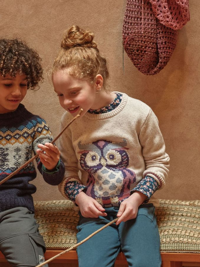 Orla Cream Owl Jumper (E70504) | £16
