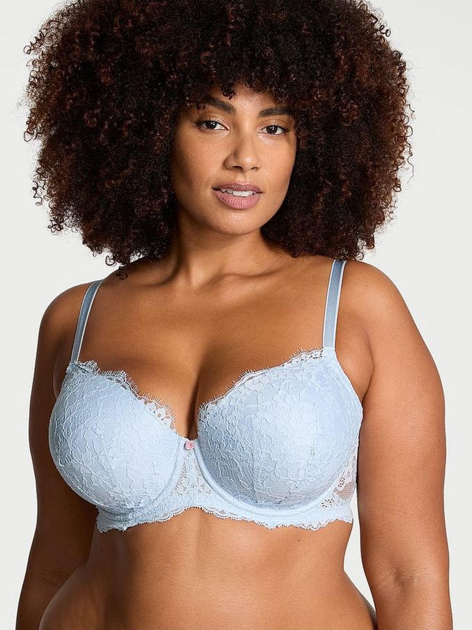 Light Blue Lightly Lined Demi Lace Bra (E71984) | £49