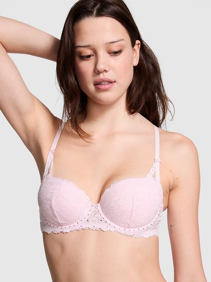 Pink Tulip Diamante Balcony Lace Bra (E72013) | £35
