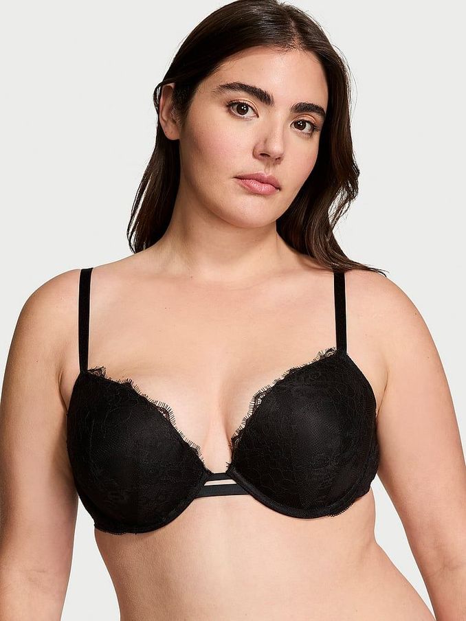 Black Bombshell Push Up Rose Lace Bra (E72029) | £49