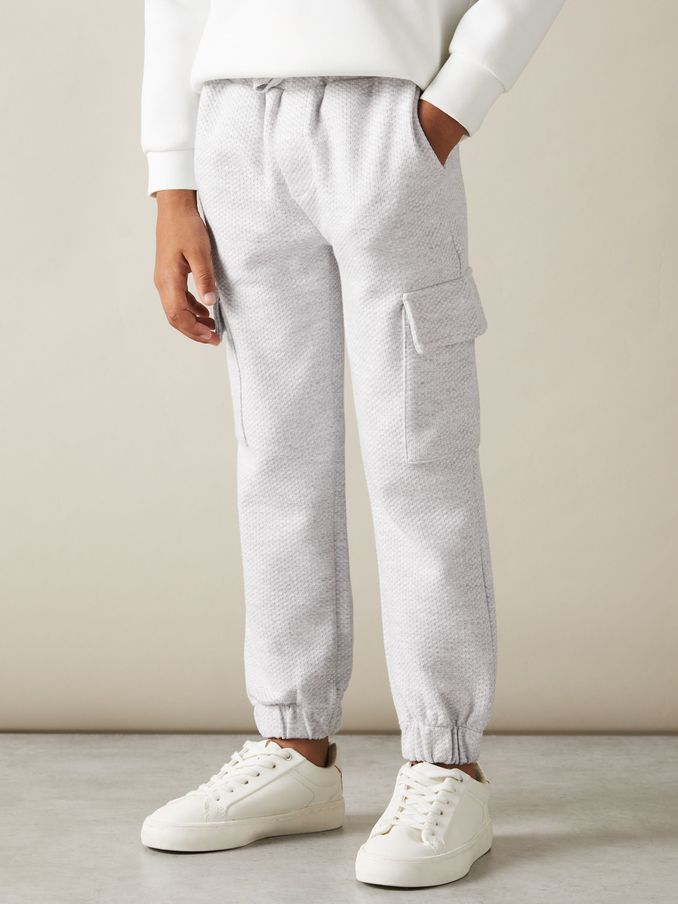 3-9 yrs Textured Cotton Blend Drawstring Joggers in Grey Melange (E73448) | £20