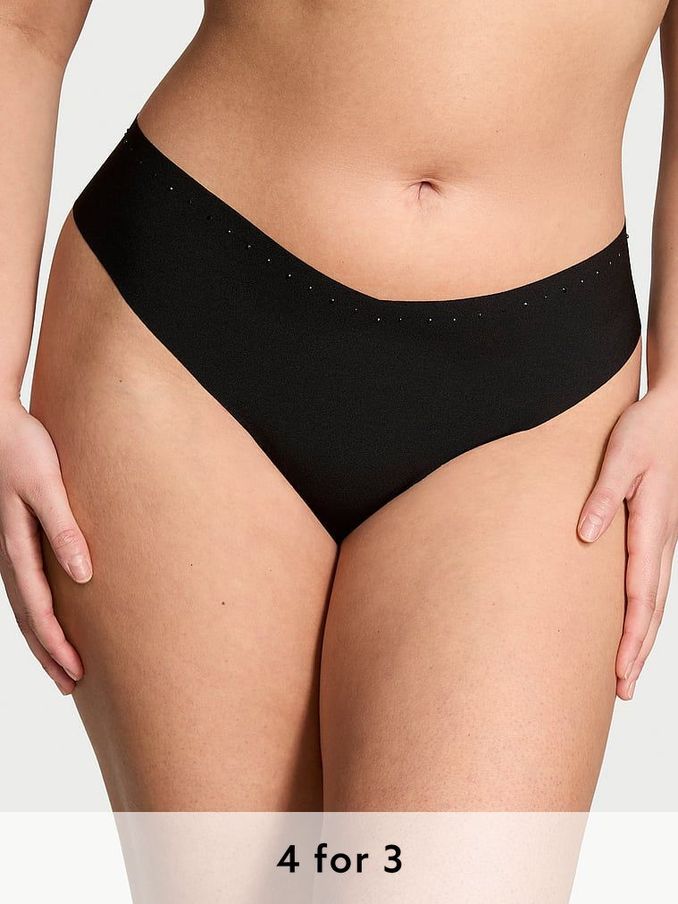 Black Thong Shine Trim Knickers (E73888) | £9