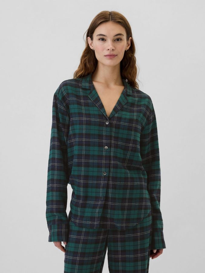 Green Matching Family Christmas Relaxed Flannel Pyjama Shirt (E74984) | £15