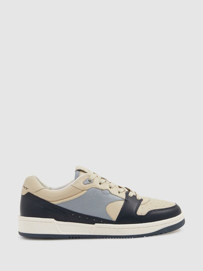 Leather Lace Up Trainers in Blue/Stone (E75753) | £67