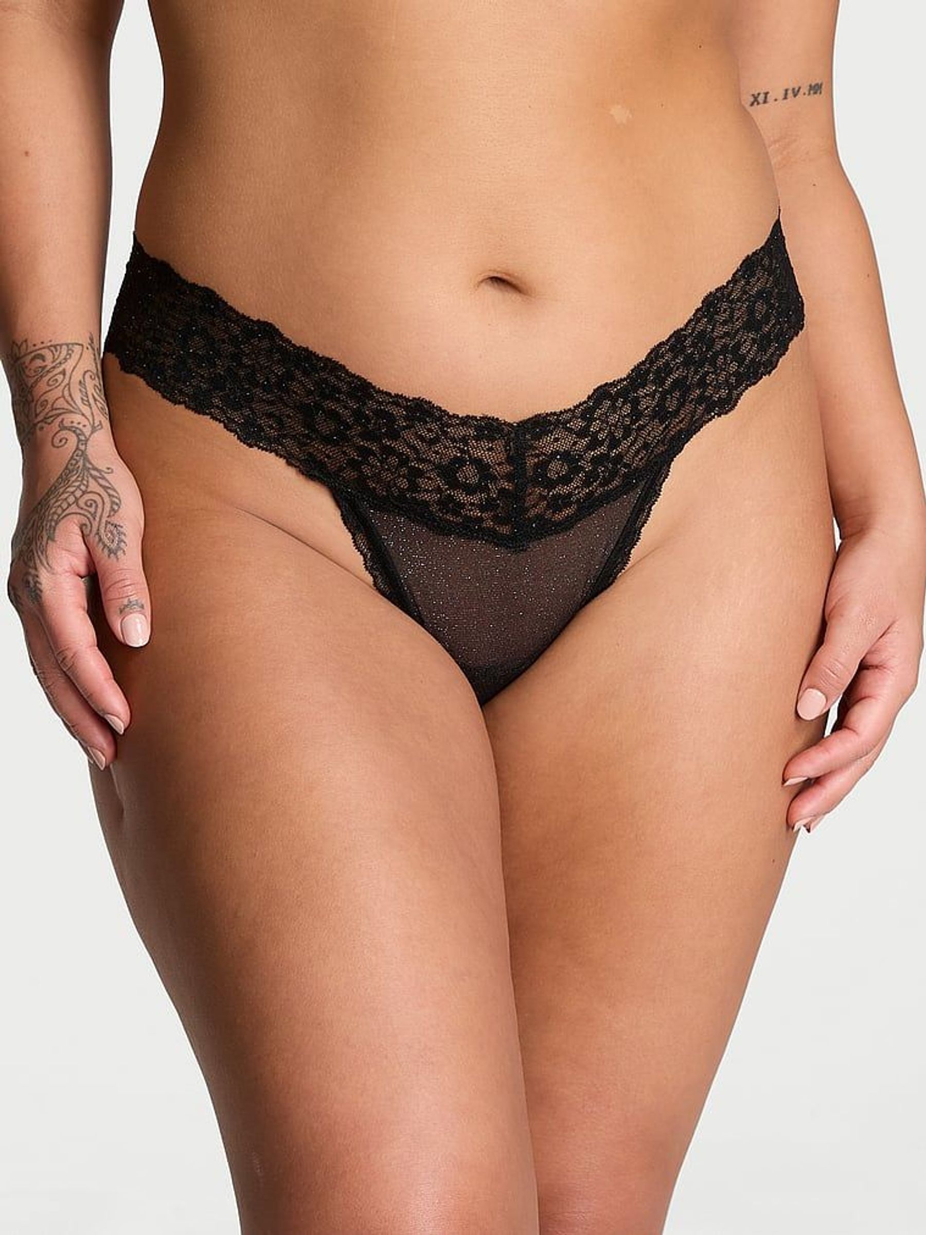 Black Sequins Thong Mesh Knickers (E77102) | £4
