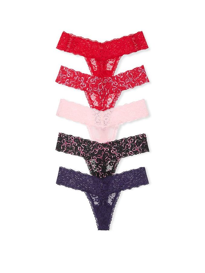 Red/Pink/Black/Purple Thong 5 Pack Knickers (E77104) | £27