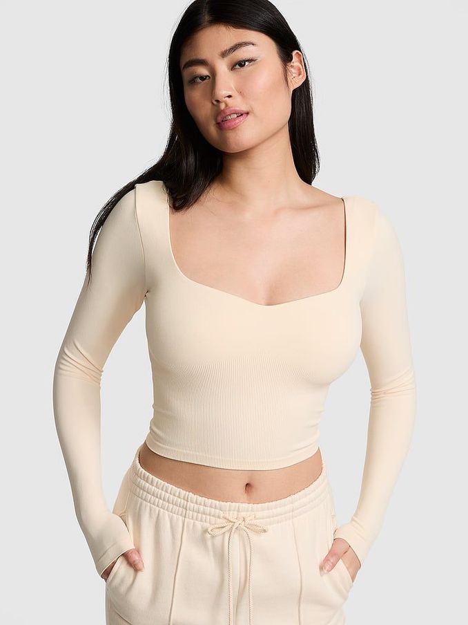 White Shell Cropped Fitted Long Sleeve Top (E77112) | £35