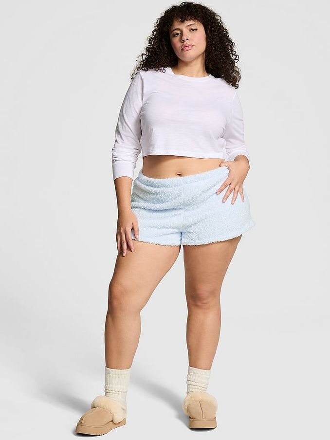 Hydrangea Blue Cosy Knit Boxer Pyjama Shorts (E77115) | £25