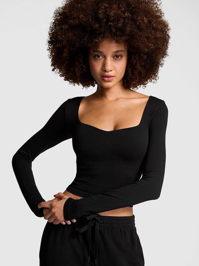 Black Cropped Fitted Long Sleeve Top (E77118) | £35