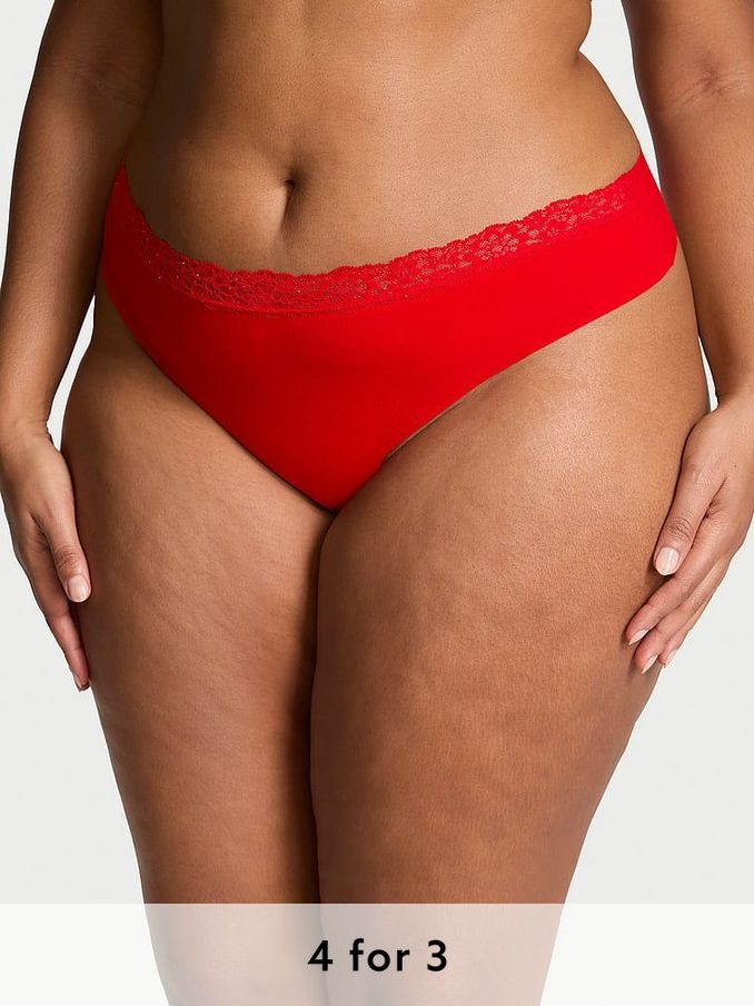 Lipstick Red Lace Waist Thong Knickers (E77120) | £9
