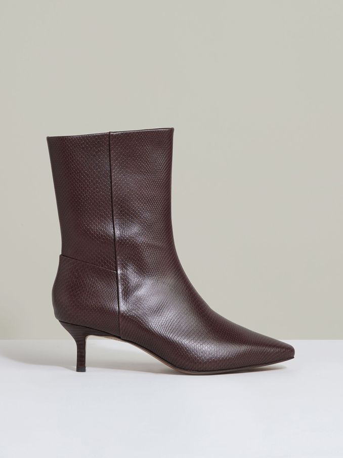 Leather Kitten-Heel Ankle Boots in Chocolate (E78674) | £148