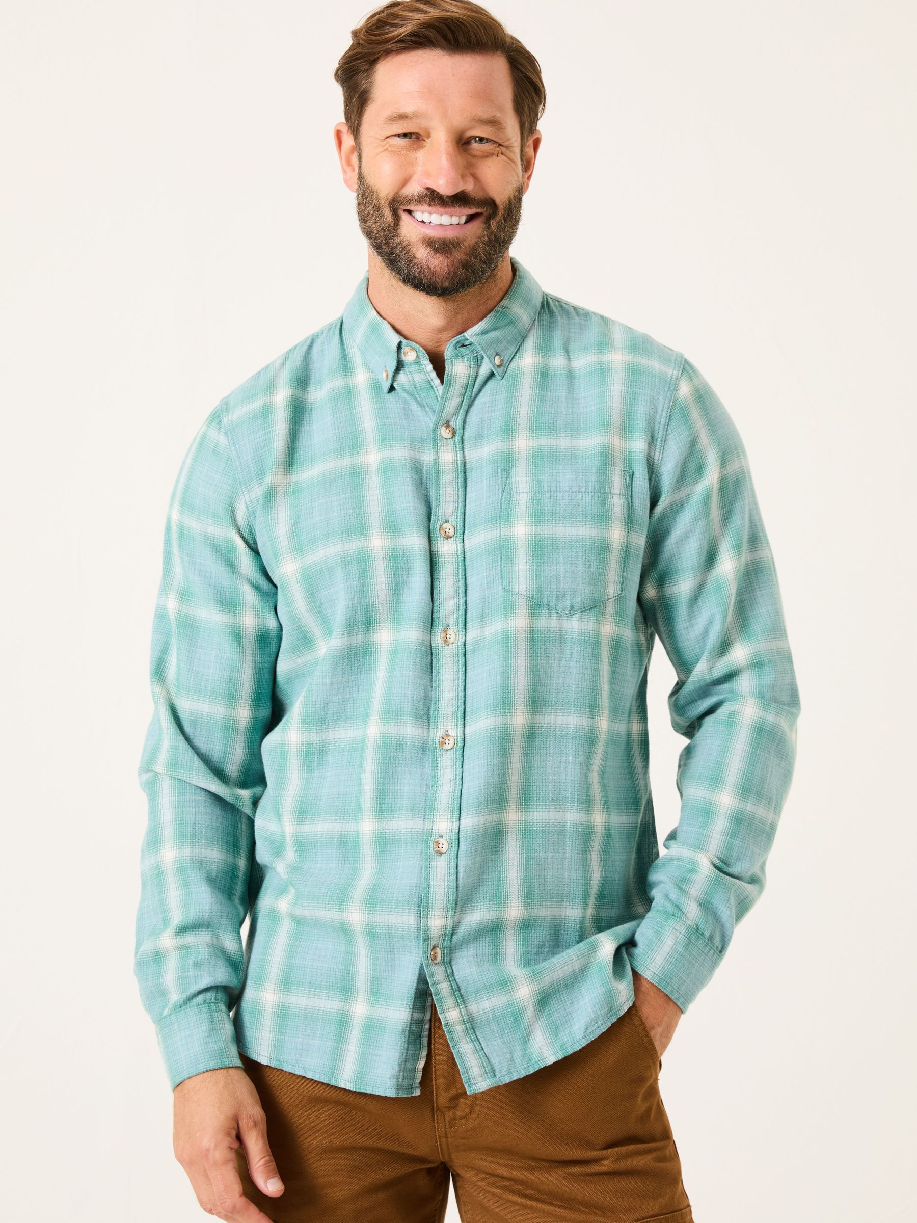Light Teal Long Sleeve Earl Check Shirt (E79185) | £28