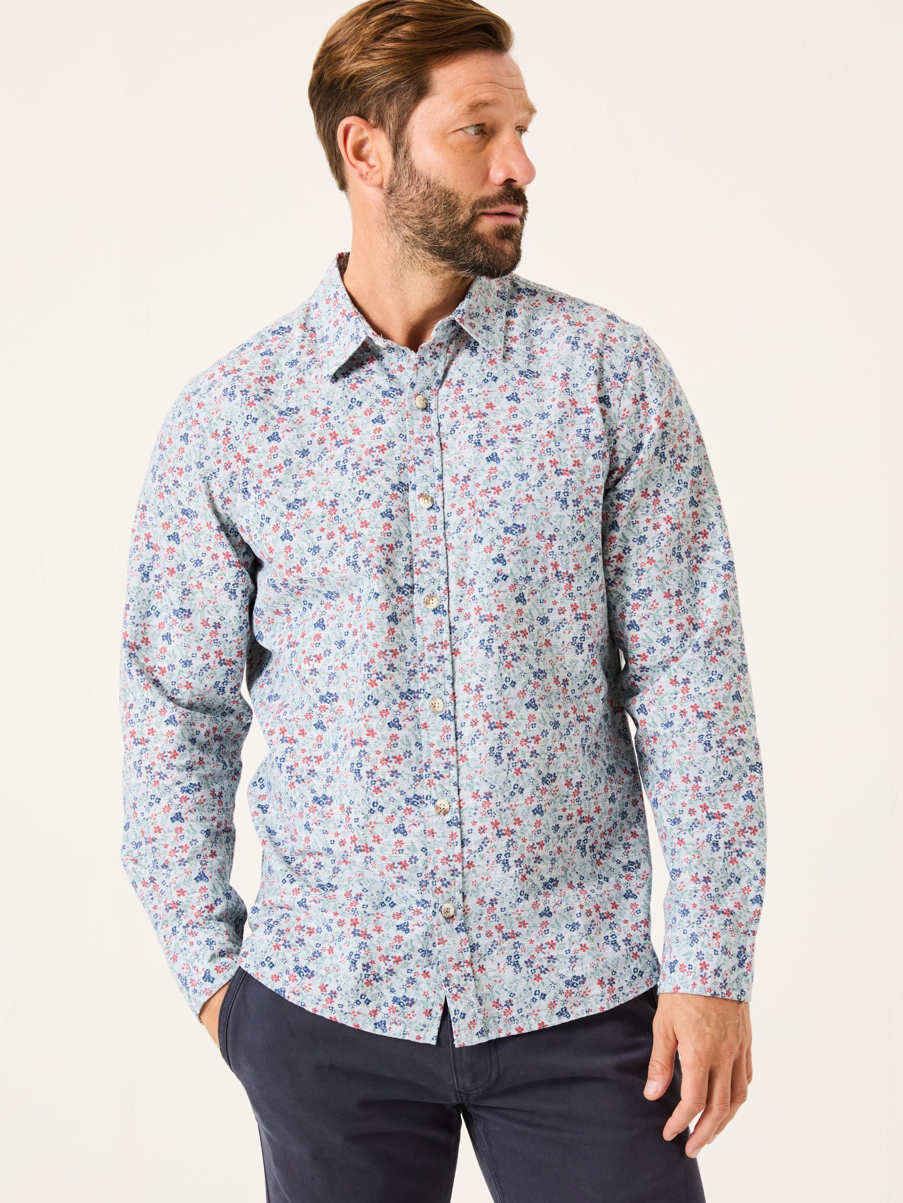 Mead Blue Long Sleeve Ditsy Print Shirt (E79186) | £32