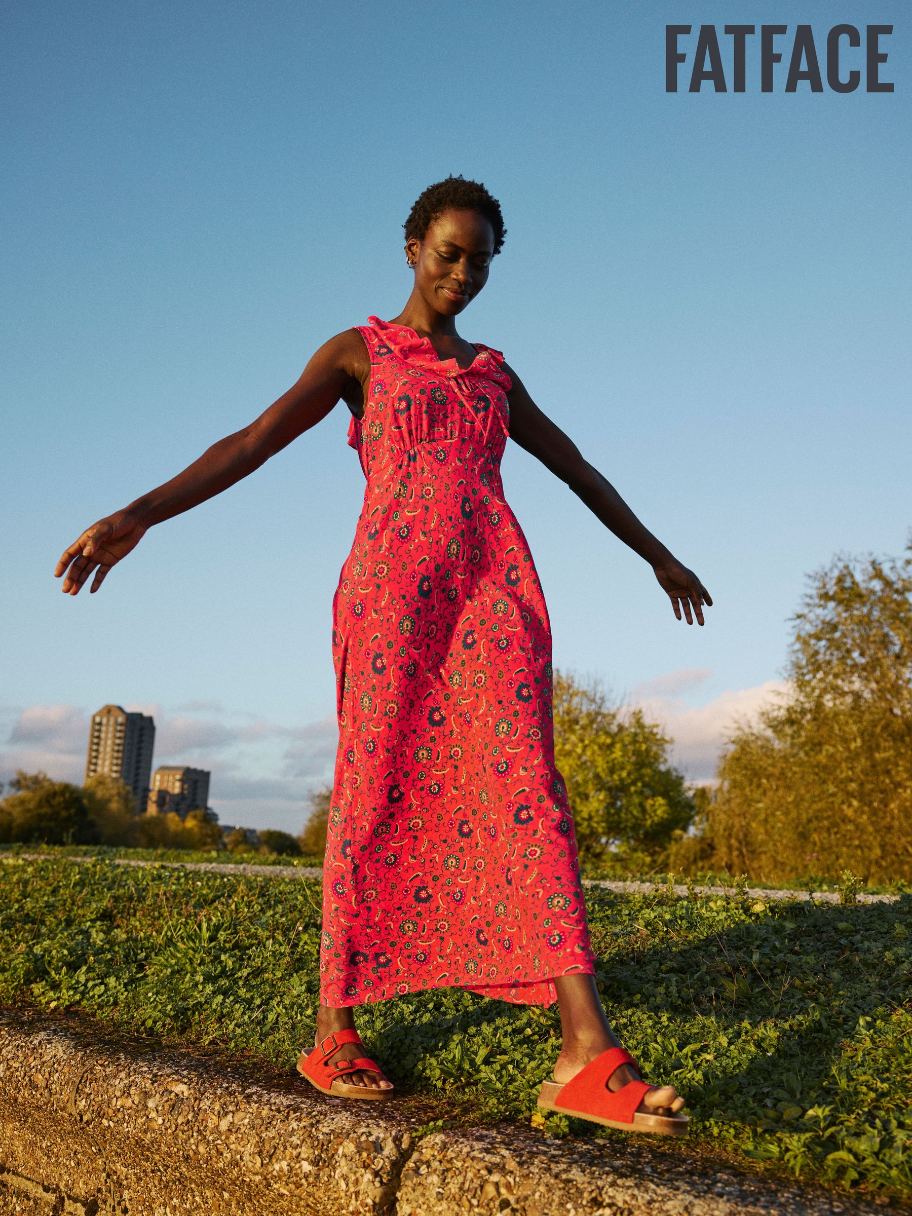 Ali Burnt Orange Utopia Paisley Frill Midi Dress (E79194) | £40