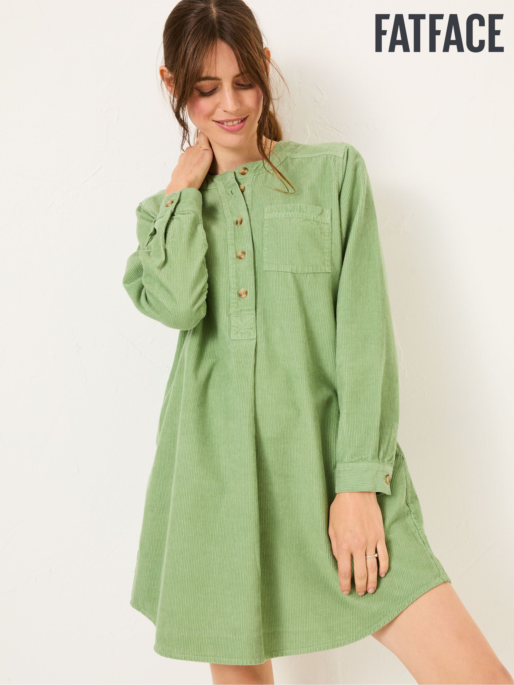 Olive Green Aida 100% Cotton Cord Tunic Dress (E79204) | £40