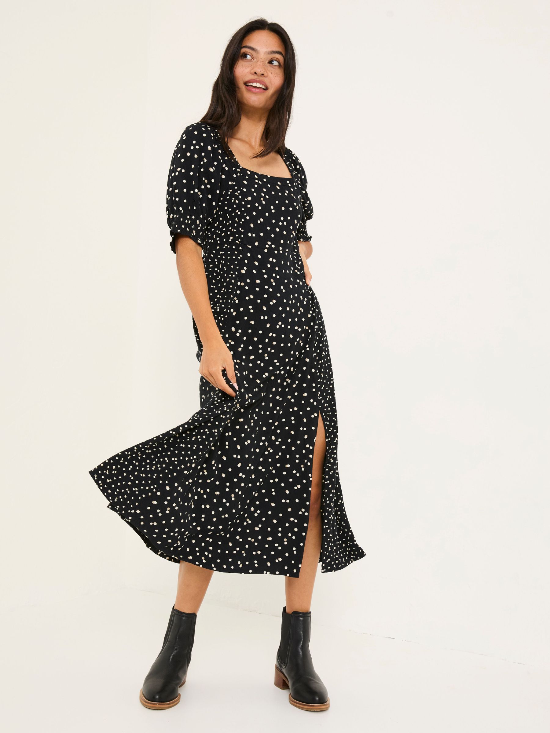 Black Bloom Polka Dot Midi Dress (E79218) | £42