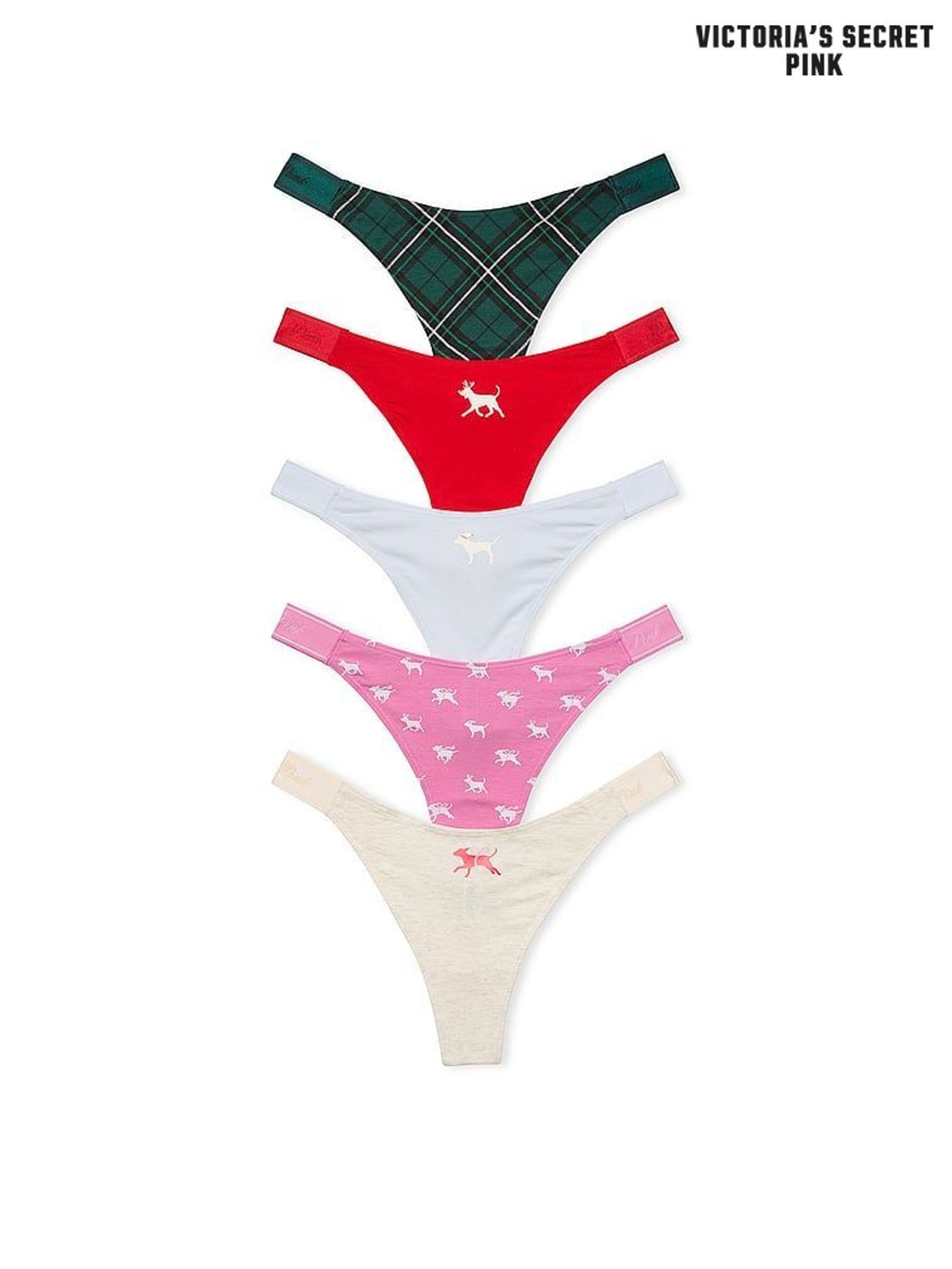 Red/Pink/Nude/White/Green Thong Logo 5 Pack Knickers (E79405) | £27