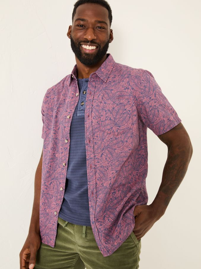 Pink Leaves Print Short Sleeve Shirt (E79536) | £44