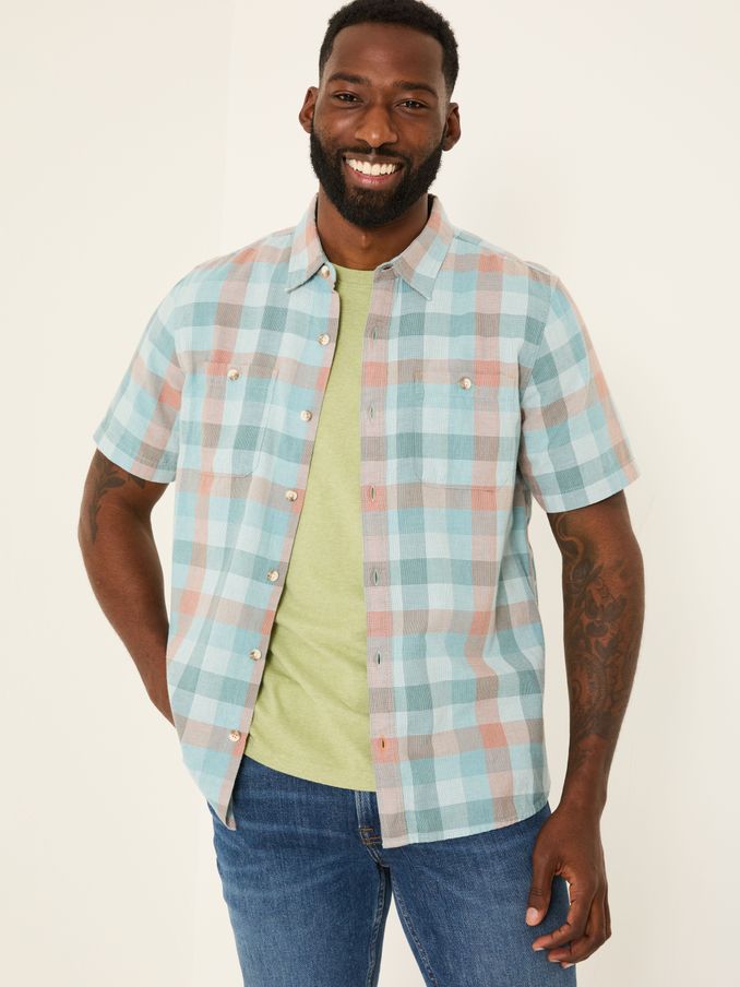 Pale Blue Short Sleeve Port Check Shirt (E79612) | £44