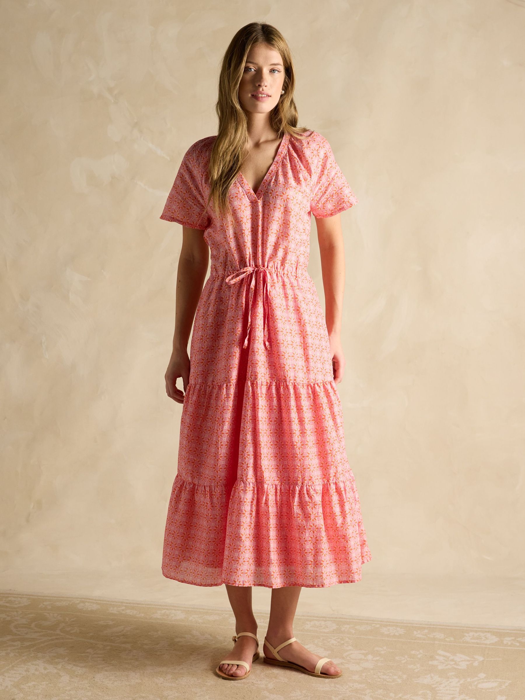 Connie Pink Cotton Midi Dress (E80082) | £59