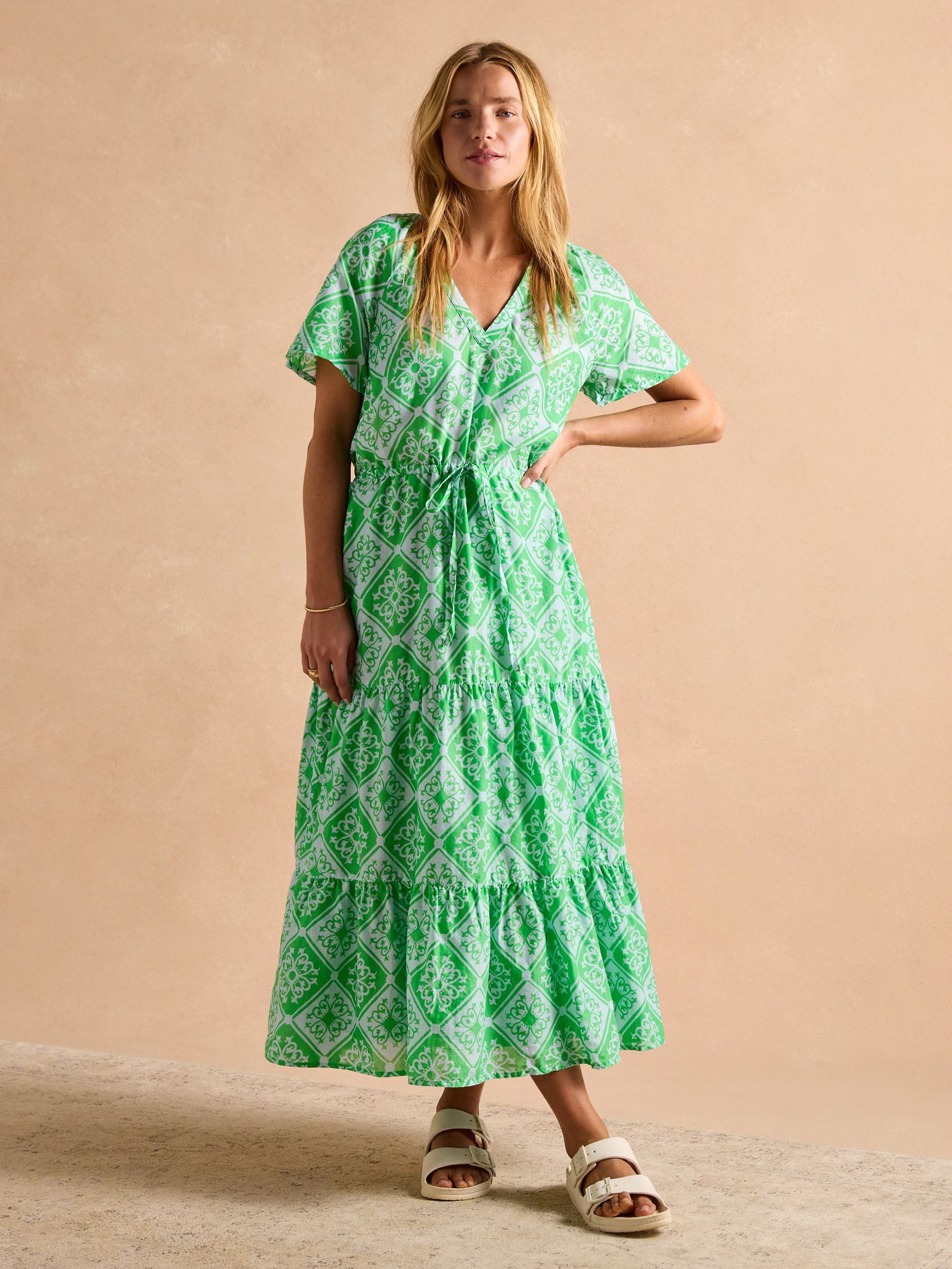 Connie Green/Blue Cotton Midi Dress (E80083) | £59