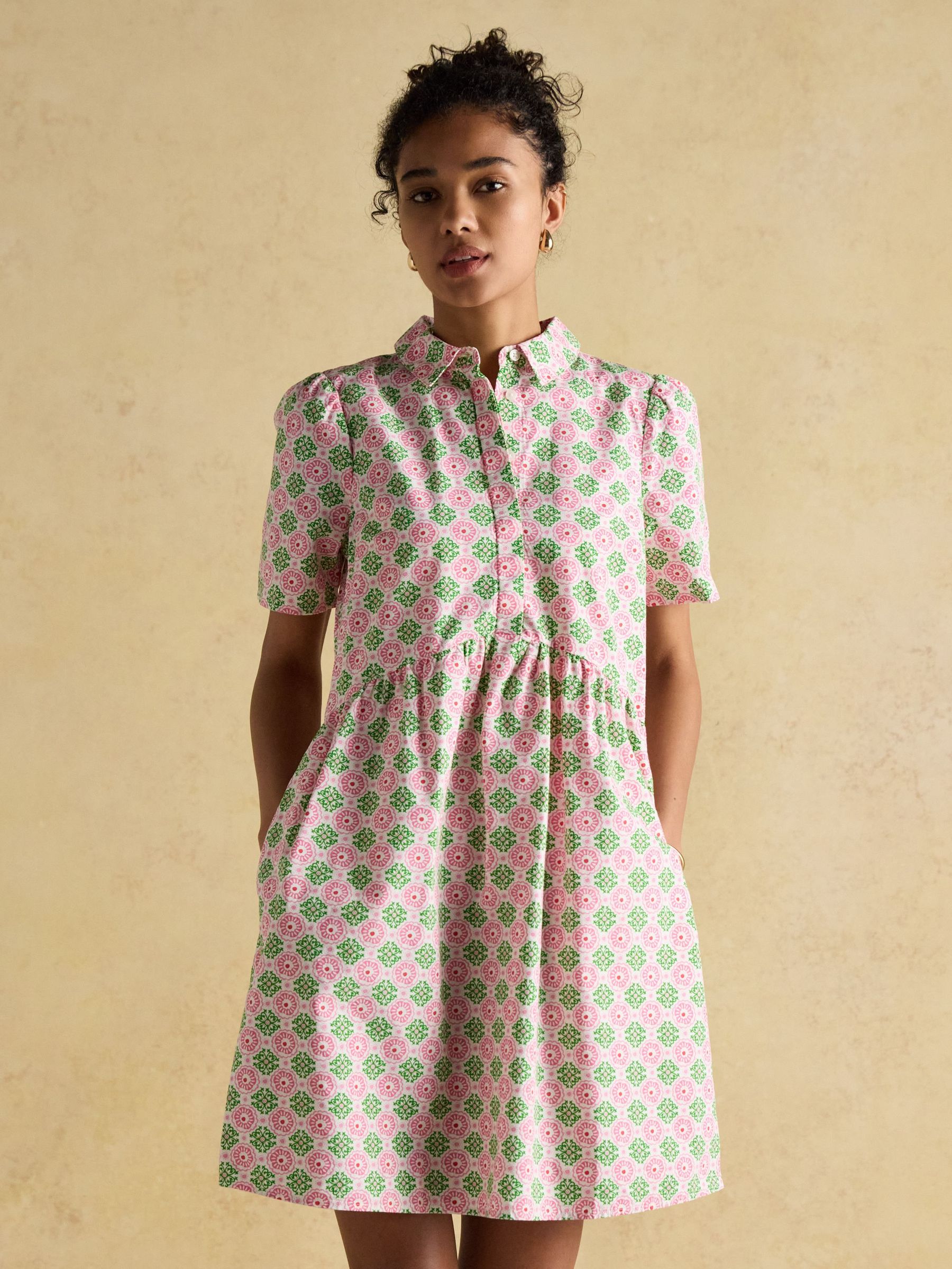 Martha Pink/Green Short Shirt Dress (E80098) | £55