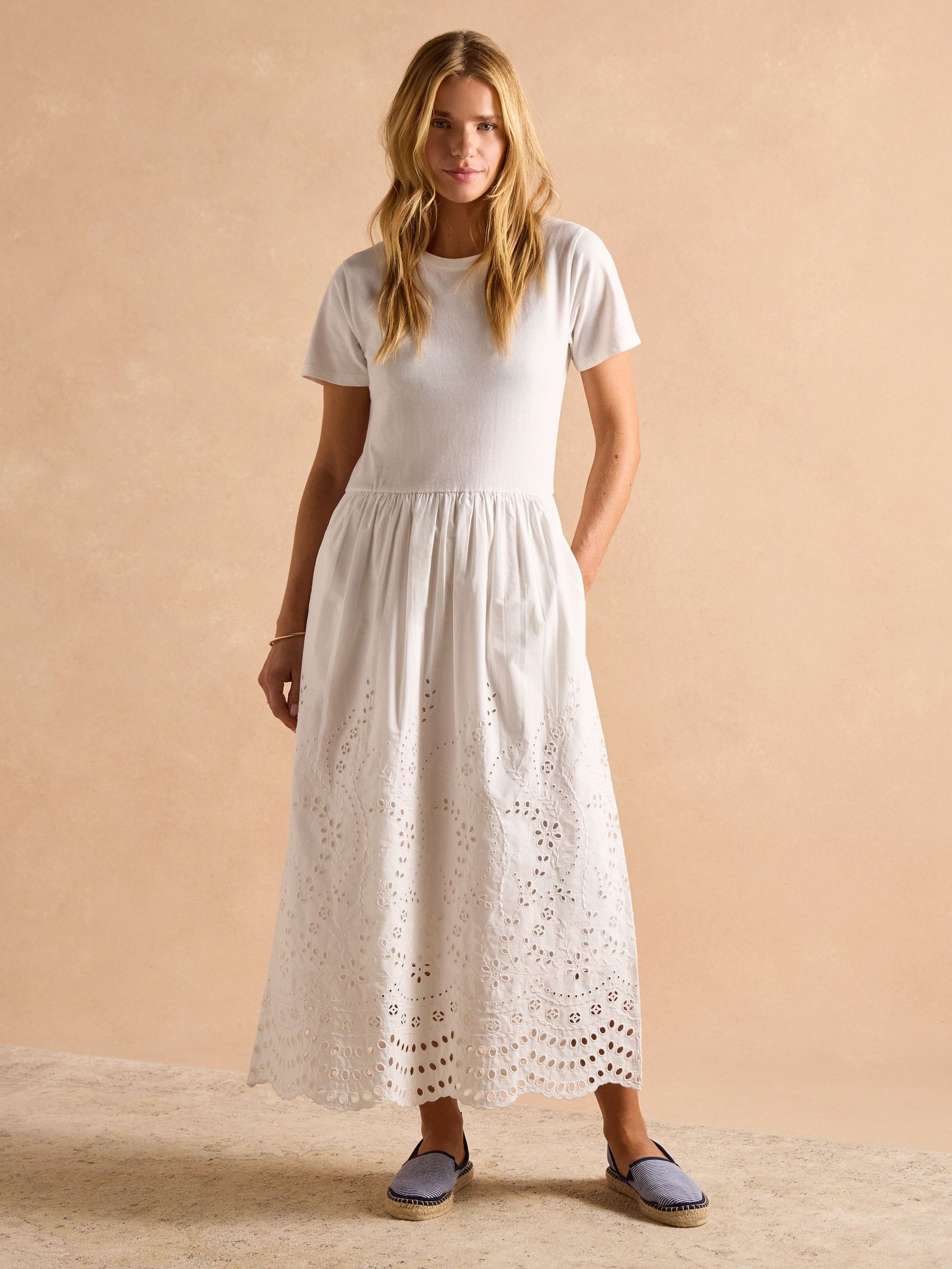 Reid White Cotton Broderie Dress (E80106) | £59