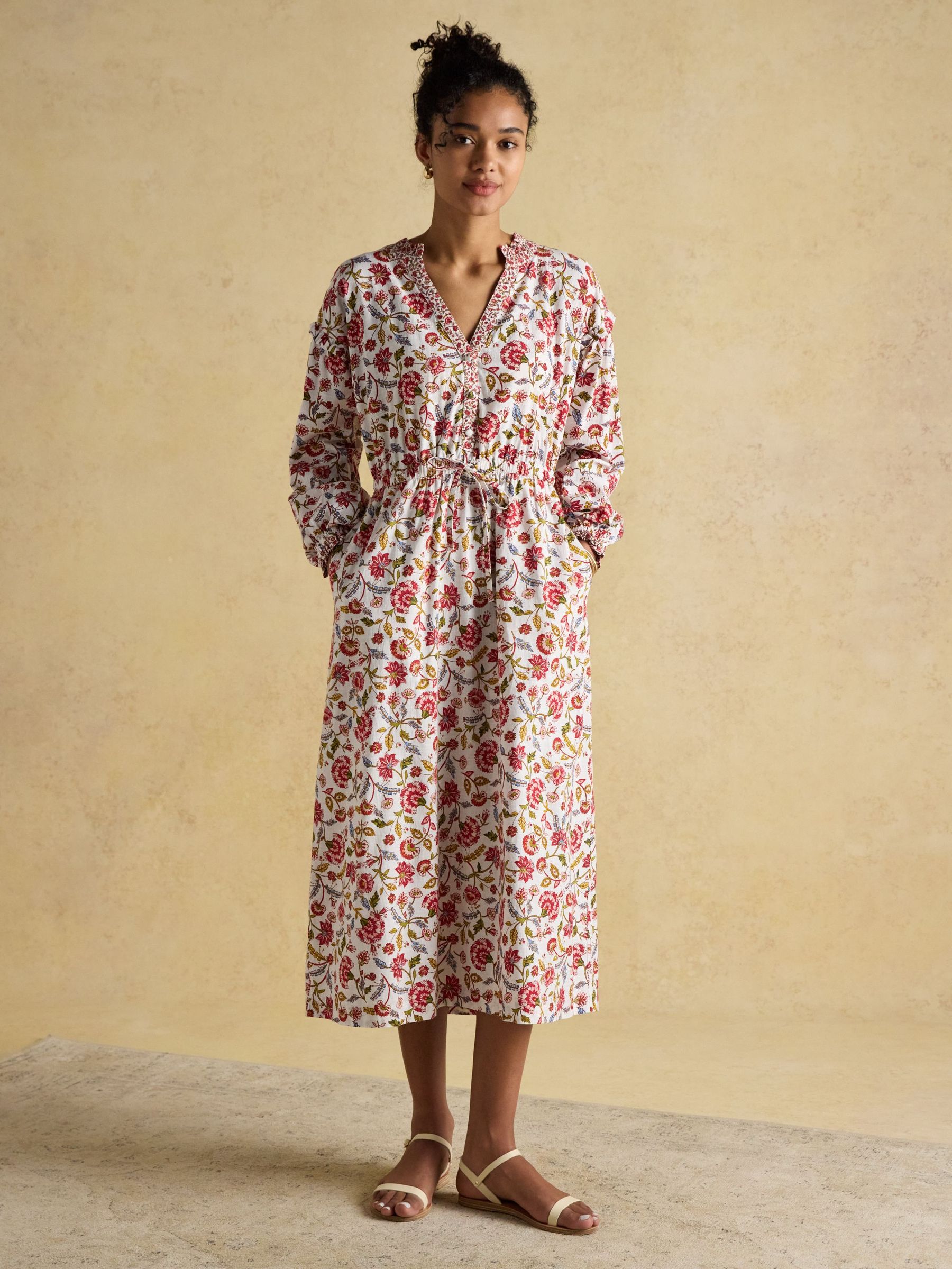 Elise Provence Floral Long Sleeve Cotton Midi Dress (E80108) | £75