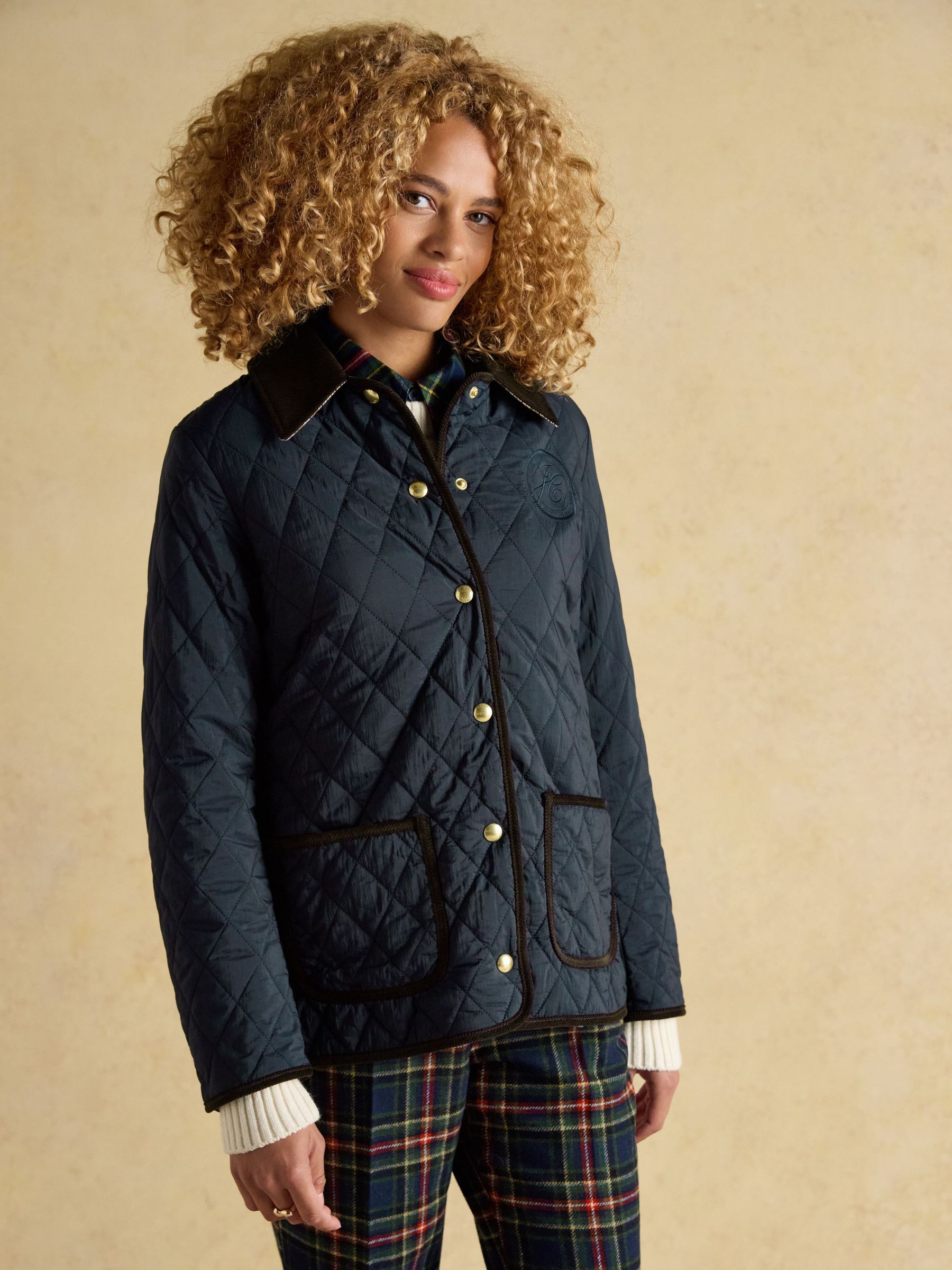 Quinn Navy Blue Showerproof Diamond Quilted Coat