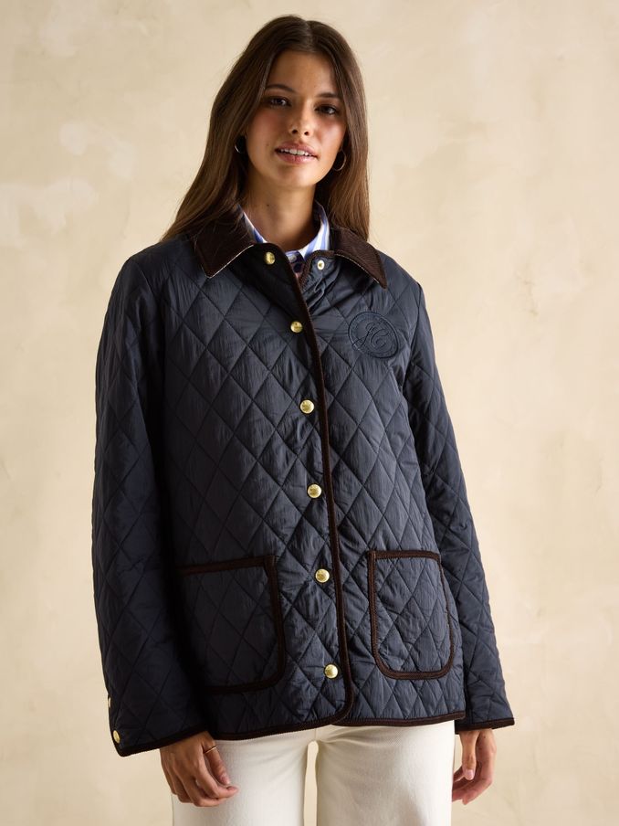 Quinn Navy Showerproof Diamond Quilted Coat (E80835) | £109