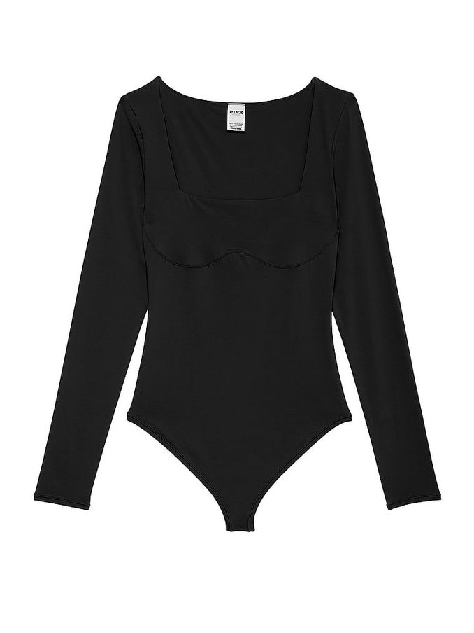 Black Square Neck Soft Stretch Bodysuit (E80924) | £39