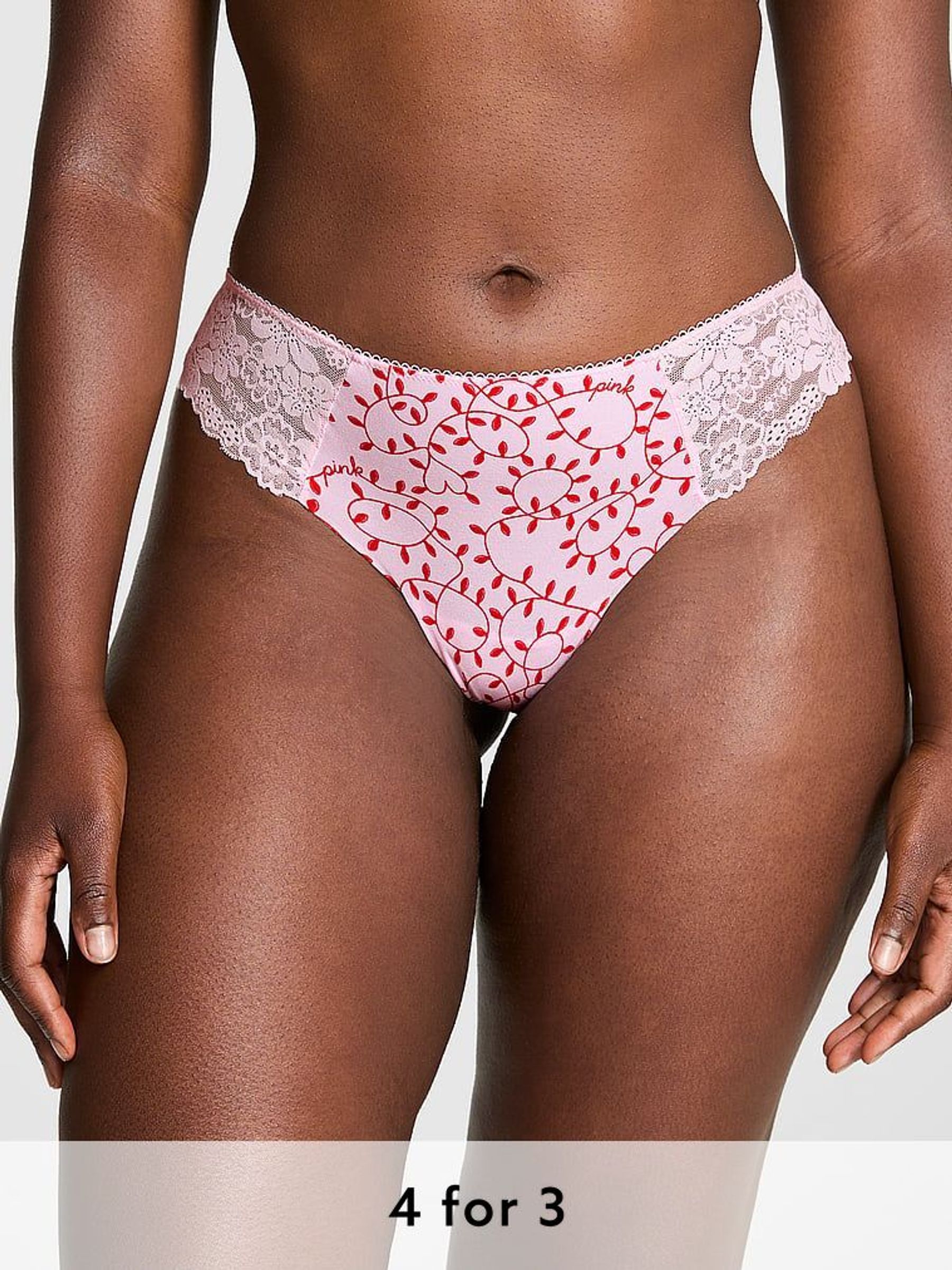 Pink Tulip Lights Lace Thong Knickers (E80926) | £9