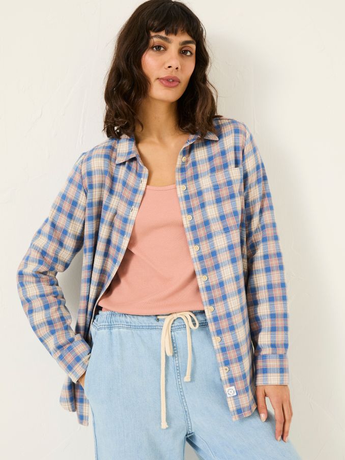 Olivia Blue Check 100% Cotton Long Sleeve Shirt (E81100) | £46