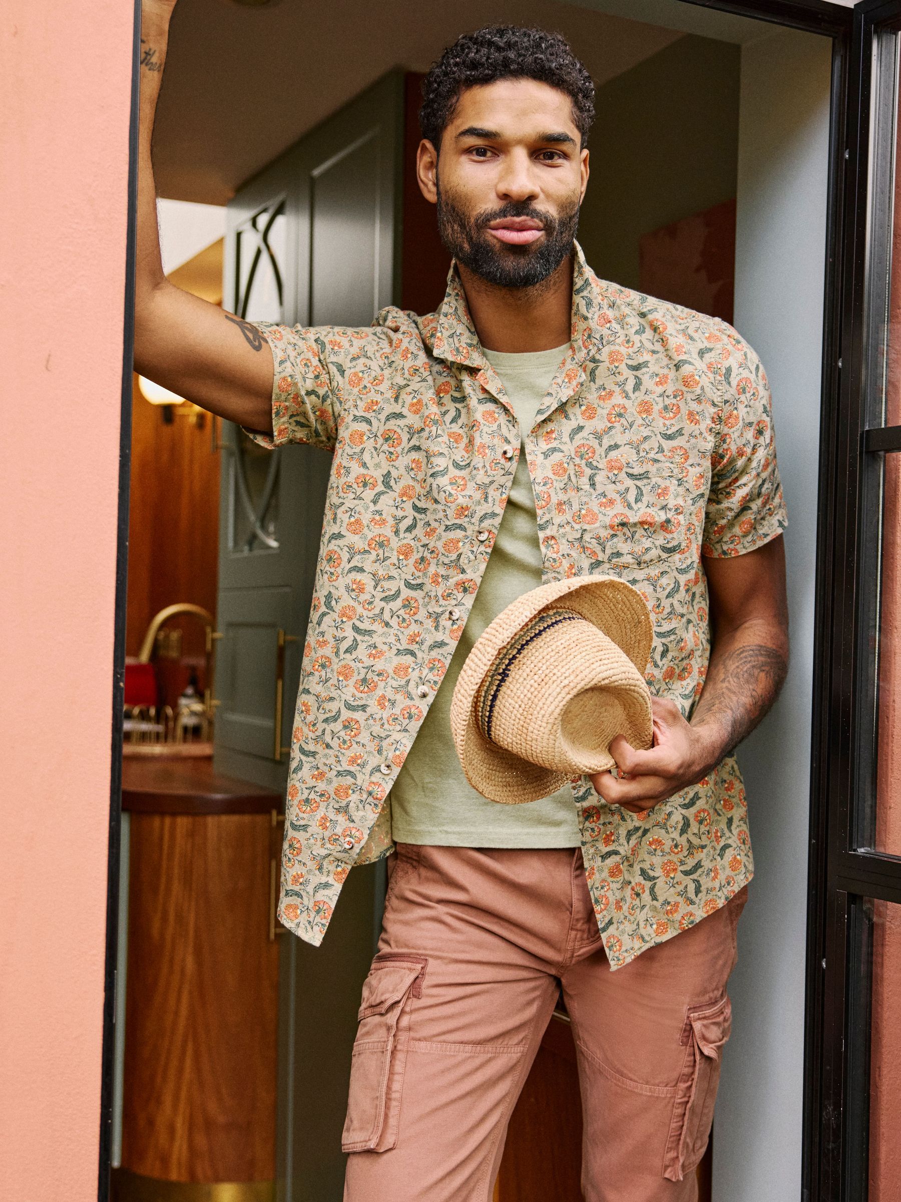Mid Green Short Sleeve Bloom Print Shirt (E81838) | £44