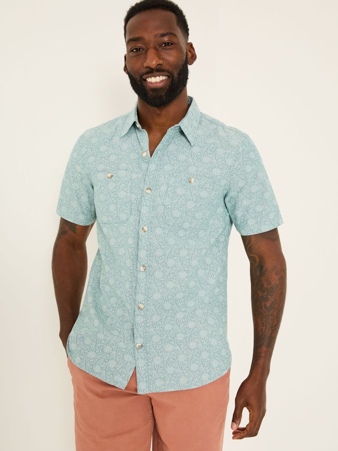 Pale Blue Short Sleeve Tile Print Shirt (E81840) | £44