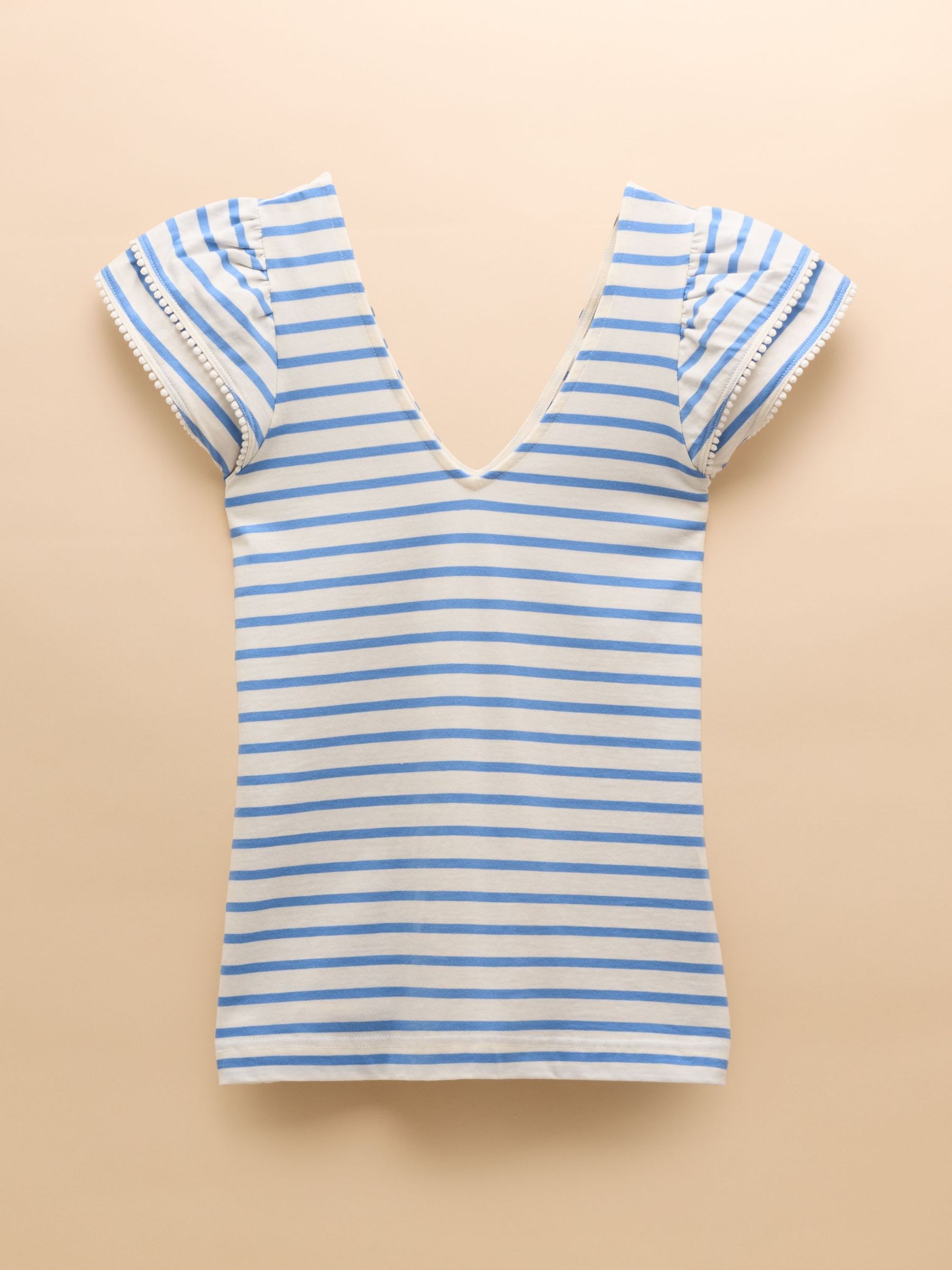 Emma Blue Striped V-Neck Frill Jersey Vest